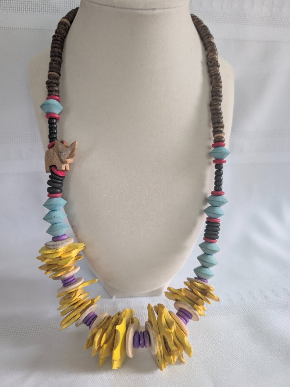 Vintages 70’s Stacked Rhino Geometric Organic Multicolor Beaded Necklace